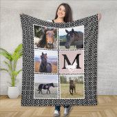 Schwarz-weißes Monogramm Horse-Foto Fleecedecke
