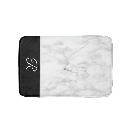 Schwarz-weißes Monogramm im Marmorstil Badematte (Vorderseite)