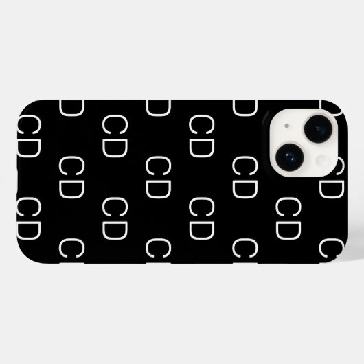 Schwarz-weißes Monogramm-Initialmuster Case-Mate iPhone Hülle (Rückseite (Horizontal))