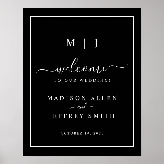Schwarz-weißes Monogramm Minimalistische Hochzeits Poster (Vorne)