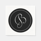 Schwarz/weißes Monogramm mit Punkten Serviette (Vorderseite)