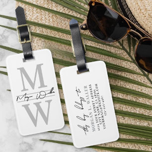 Schwarz-weißes Monogramm Name Gepäckanhänger