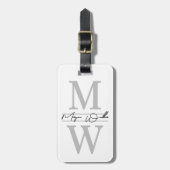 Schwarz-weißes Monogramm Name Gepäckanhänger (Vorderseite vertikal)