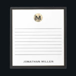 Schwarz-weißes Monogramm Notizblock<br><div class="desc">Behalt deine Noten, die mit diesem personalisierten Notizblock in schwarz und goldfarben in der ersten Monogramm sortiert sind. Dieses Notizblock mit vielen Seiten ist ideal, um Ideen, Notizen oder Aufgabenlisten zu schreiben. Die klassische Blocktypografie und der schwarze Rahmen verleihen ihr ein berufliches und raffiniertes Aussehen und machen sie zu einem...</div>