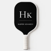 Schwarz-weißes Monogramm Pickleball Schläger (Vorderseite)