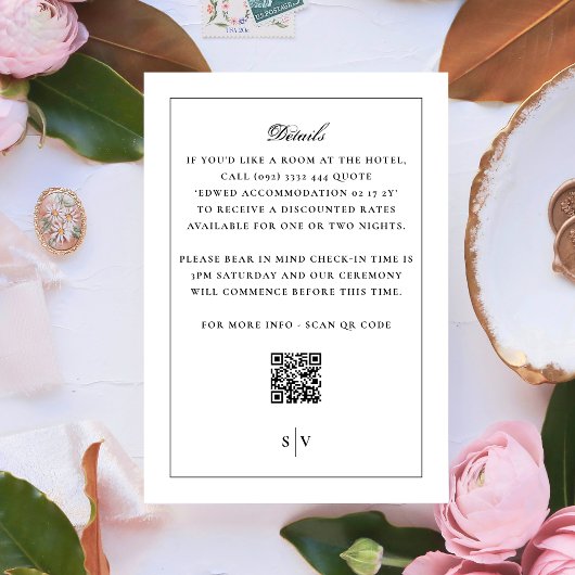 Schwarz-weißes Monogramm QR CODE Elegante Hochzeit Begleitkarte