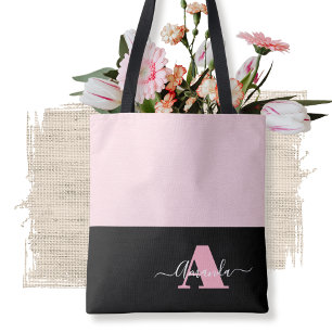 Schwarz-weißes Monogramm-Script in Rosa Tasche