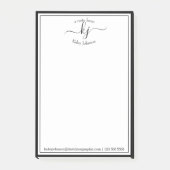 Schwarz-weißes Monogramm-Skript vom Schreibtisch d Post-it Klebezettel (Vorderseite)