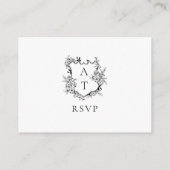 Schwarz-weißes Monogramm Wappen HochzeitQR-Code UA Begleitkarte (Rückseite)