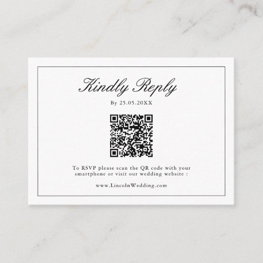 Schwarz-weißes Monogramm Wappen HochzeitQR-Code UA Begleitkarte (Vorderseite)