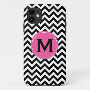 Schwarz-weißes Monogramm-Zickzack Muster Case-Mate iPhone Hülle