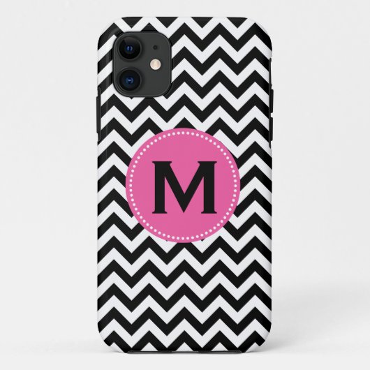 Schwarz-weißes Monogramm-Zickzack Muster Case-Mate iPhone Hülle (Rückseite)