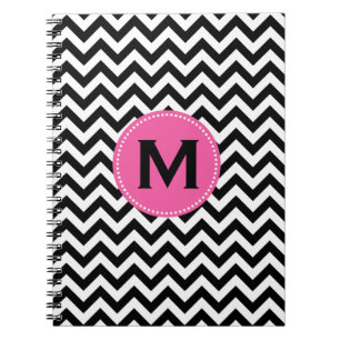 Schwarz-weißes Monogramm-Zickzack Muster Notizblock