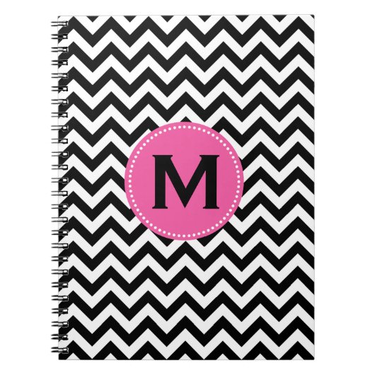 Schwarz-weißes Monogramm-Zickzack Muster Notizblock (Vorderseite)