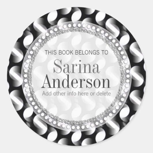 Schwarz-weißes Moon Waves Musterteppich Runder Aufkleber (Vorderseite)