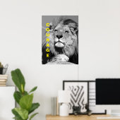 Schwarz-weißes Motivierend Course Lion Poster (Heimbüro)