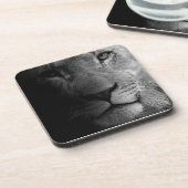 Schwarz-weißes Motivierend Leadership Lion Portrai Getränkeuntersetzer (Linke Seite)