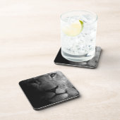 Schwarz-weißes Motivierend Leadership Lion Portrai Getränkeuntersetzer (Rechte Seite)