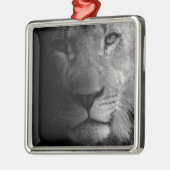 Schwarz-weißes Motivierend Leadership Lion Portrai Silbernes Ornament (Links)