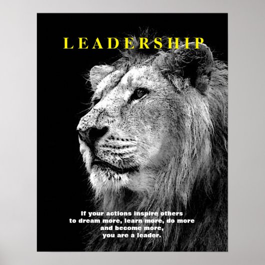 Schwarz-weißes Motivierend Leadership Lion Poster (Vorne)