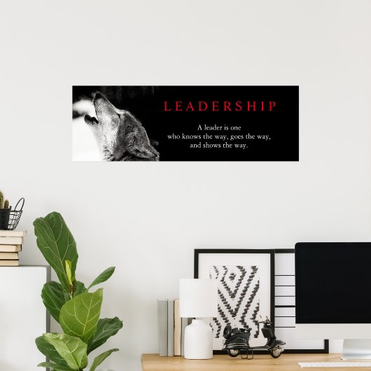 Schwarz-weißes Motivierend Leadership Wolf Poster (Heimbüro)