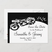 Schwarz-weißes Motorrad-Custom-Wedding-Rett Ankündigungspostkarte (Vorne/Hinten)