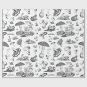 Schwarz-weißes Mushroom Frosch Schneckenwaldmuster Geschenkpapier (Flach)