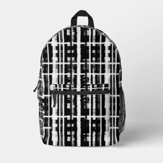 Schwarz-weißes Muster Abstrakt Pinselstrich Bedruckter Rucksack (Vorderseite)