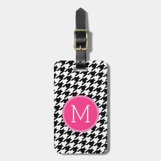 Schwarz-weißes Muster des rosa Hahnentrittmusters Gepäckanhänger (Vorderseite vertikal)