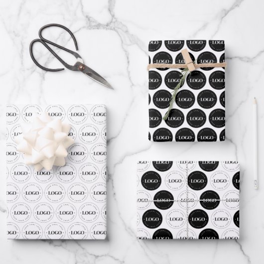 Schwarz-weißes Muster für kundenspezifische Firmen Geschenkpapier Set (Vorderseite)