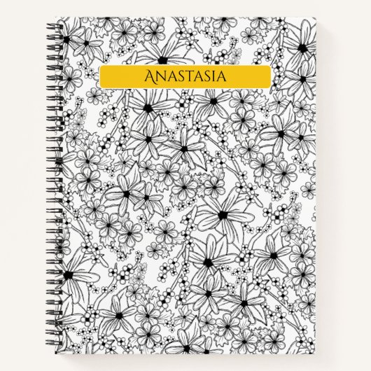 Schwarz-weißes Muster, handgezeichnet, gelb Notizblock (Vorderseite)