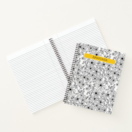 Schwarz-weißes Muster, handgezeichnet, gelb Notizblock (Innenseite)