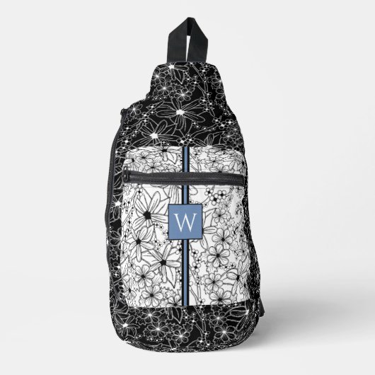 Schwarz-weißes Muster mit Muster, handgezeichnet Crossbody Bag (Vorderseite)