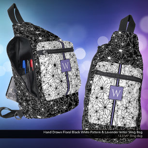 Schwarz-weißes Muster mit Muster, handgezeichnet Crossbody Bag