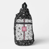 Schwarz-weißes Muster mit  Muster, handgezeichnet Crossbody Bag (Vorderseite)