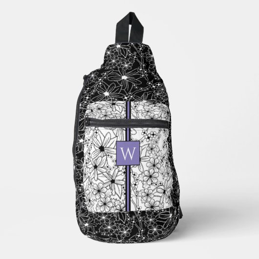 Schwarz-weißes Muster mit Muster, handgezeichnet Crossbody Bag (Vorderseite)