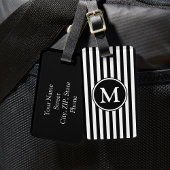 Schwarz-weißes Muster Streifen Muster Monogramm Gepäckanhänger