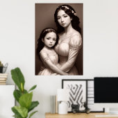 Schwarz-weißes Mutter- und Tochterportrait | Art d Poster (Heimbüro)