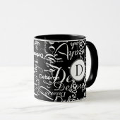 Schwarz-weißes Namensmuster mit Monogramm Tasse (VorderseiteRechts)