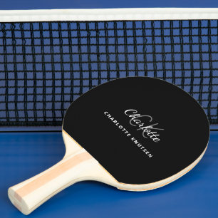 Schwarz-weißes Namensschild für Monogramm Tischtennis Schläger
