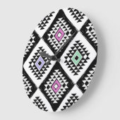 Schwarz-weißes Navajo Muster Große Wanduhr (Winkel)