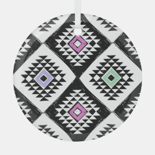Schwarz-weißes Navajo Muster Ornament Aus Glas