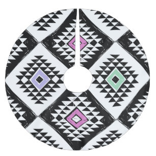 Schwarz-weißes Navajo Muster Polyester Weihnachtsbaumdecke