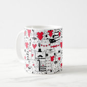 Schwarz-weißes Niedliches Katzen Rotes Herz Kaffeetasse (Vorderseite Links)