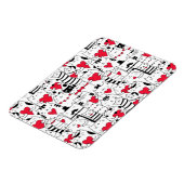 Schwarz-weißes Niedliches Katzen Rotes Herz Magnet (Linke Seite)