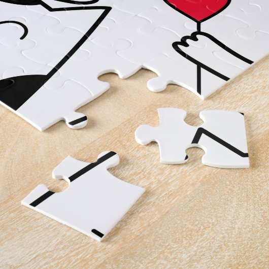 Schwarz-weißes Niedliches Katzen Rotes Herz Puzzle (Seite)