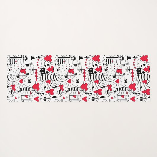 Schwarz-weißes Niedliches Katzen Rotes Herz Yogamatte (Rückseite (Horizontal))