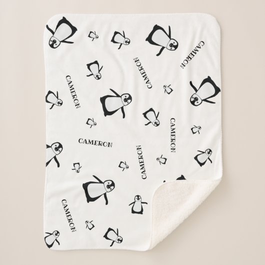 Schwarz-weißes Niedliches Penguin Personalisiertes Sherpadecke (Vorderseite)