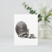 Schwarz-weißes Niedliches Raccoon mit Baby Postkarte (Stehend Vorderseite)
