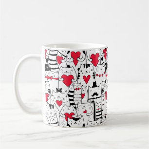 Schwarz-weißes Niedliches Rotes Herz Kaffeetasse